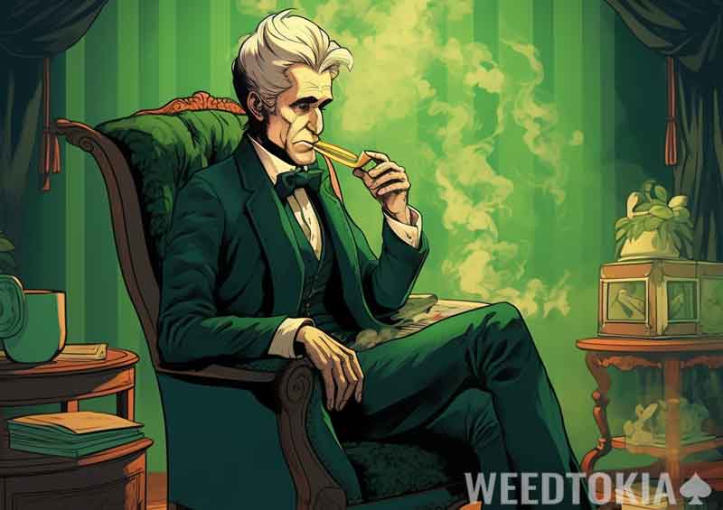 Andrew Jackson smoking in chair