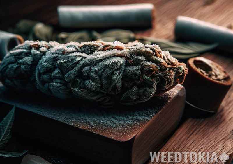 Bud defrosting on a wooden table