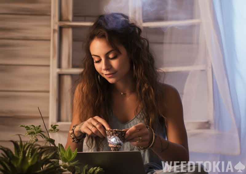 Creative girl consuming weed 