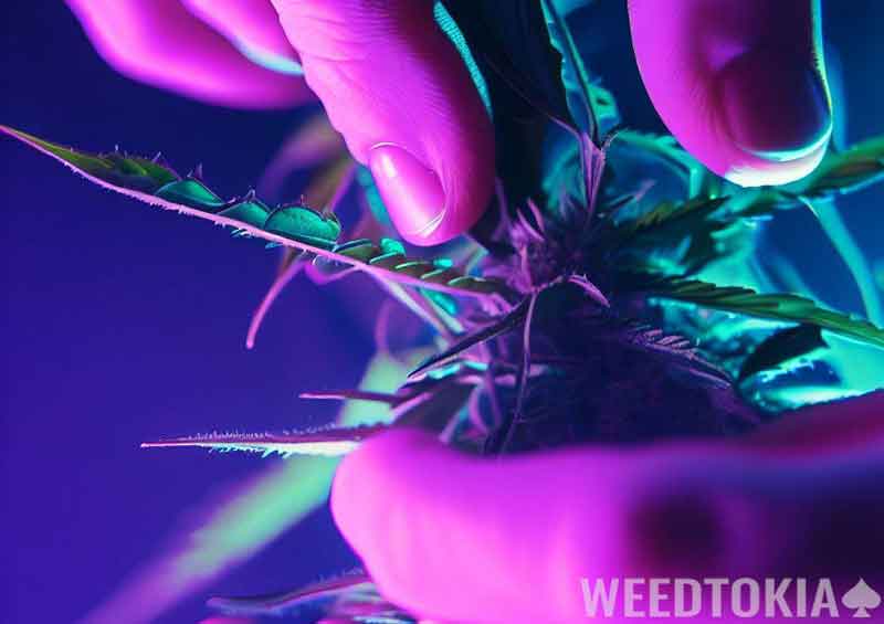 Defoliating weed at a grow room