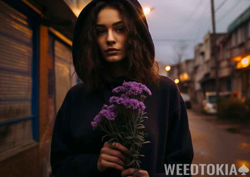 Greek girl holding Lavender