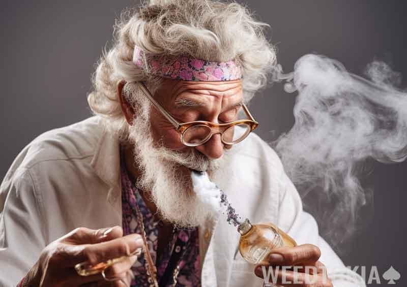 Hipster grandpa smoking from a dab rig