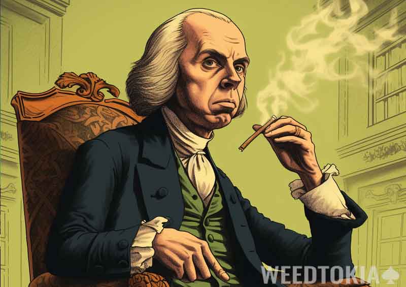 James Madison on his chair puffing weed