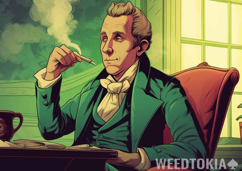 James Monroe in cabinet smoking herb