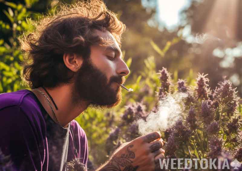 Man smoking in field