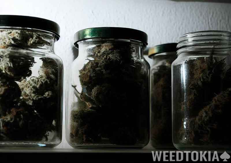 Marijuana jars in dark place