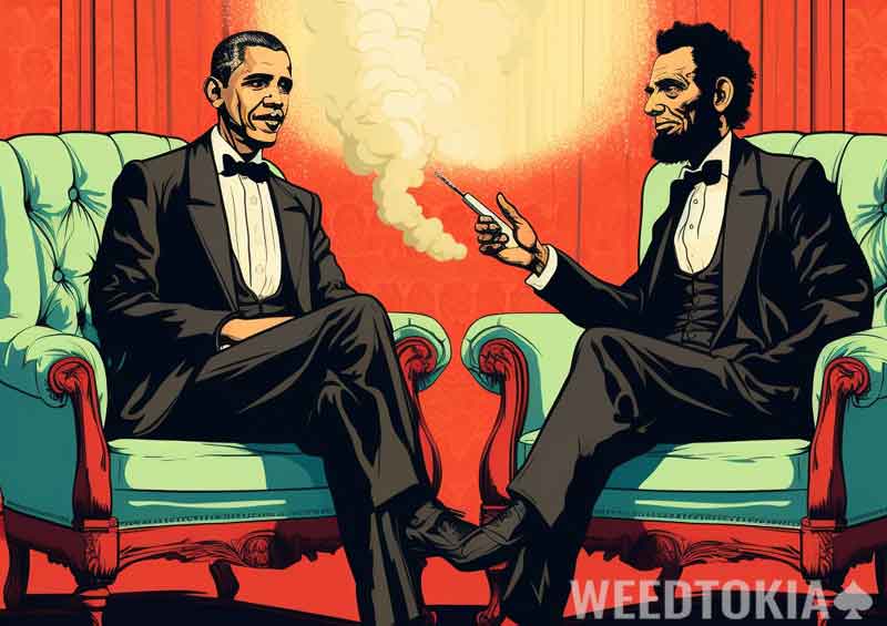 Obama and Lincoln smoking together