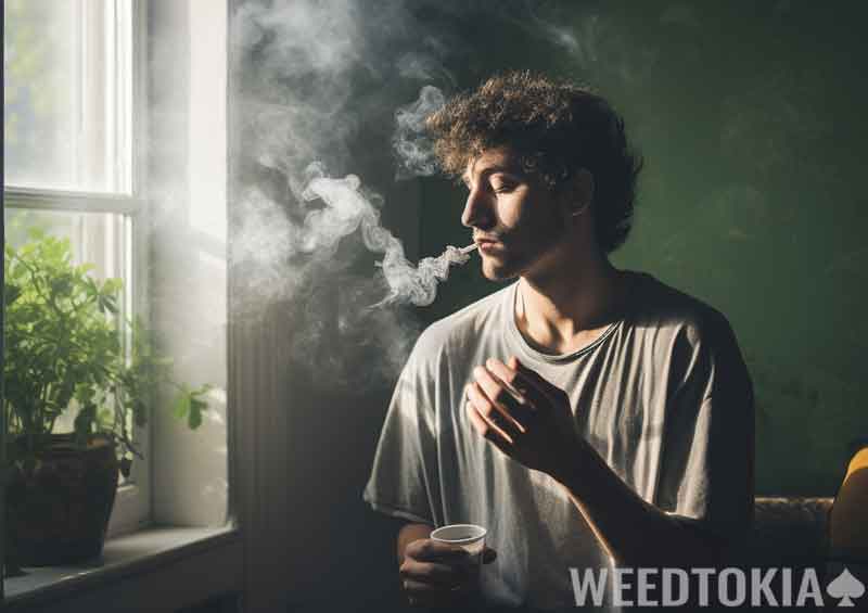 Single guy smokes weed by himself