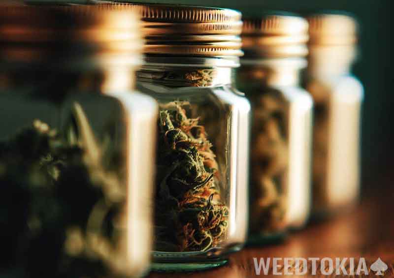 Weed jars sitting on a table