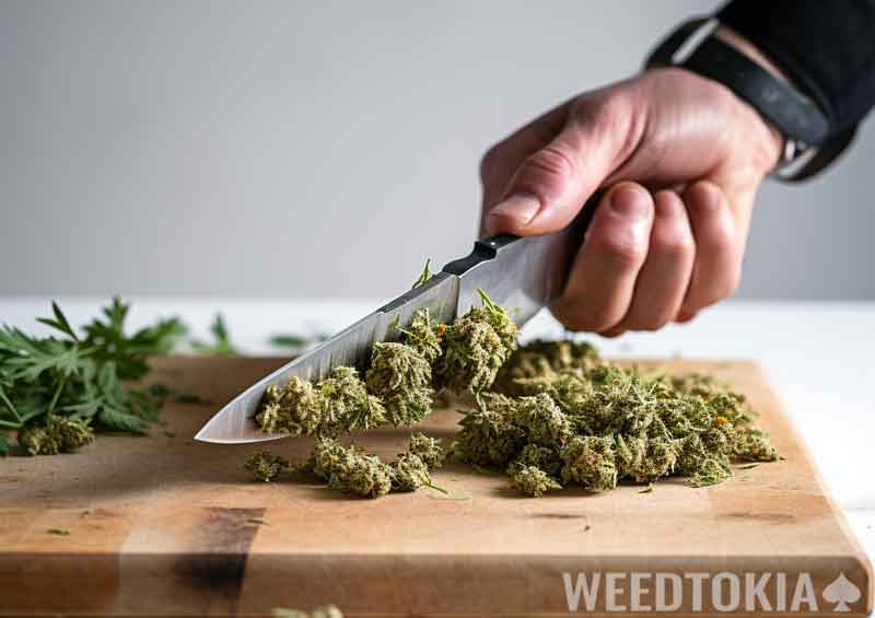 Weed on a cutting board