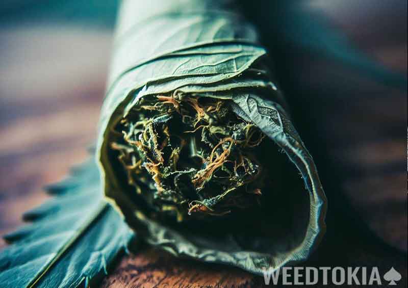 Weed rolled in a leaf