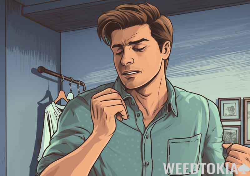 Cartoon illustration of a guy smelling himself