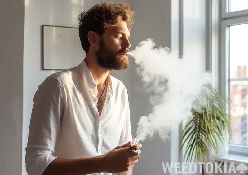 Man vaping in his apartment