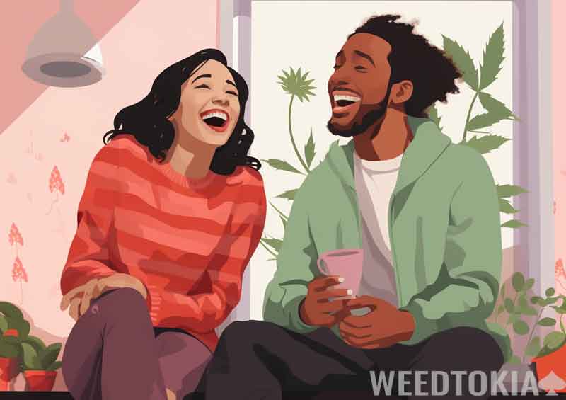 Cartoon illustration of euphoric stoners