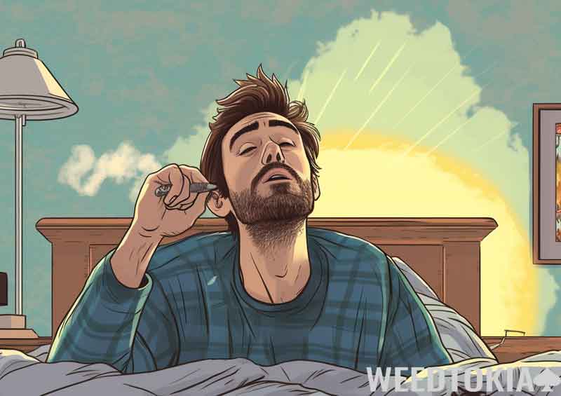 Cartoon illustration of waking and baking