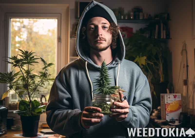 guy holding a Sativa plant