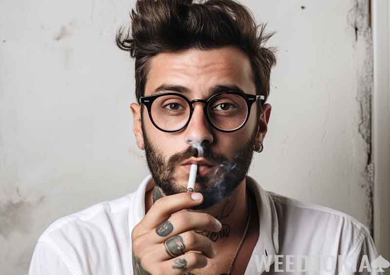 Hipster man smoking weed