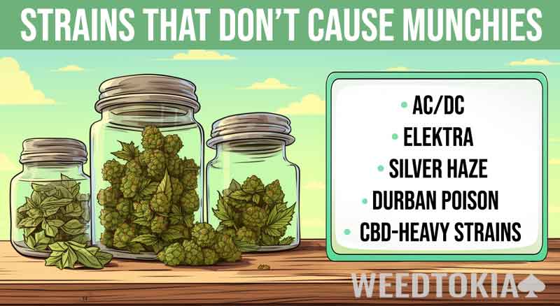 Infographic on strains that don't cause munchies with examples