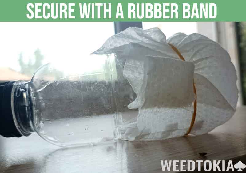 Plastic bottle sploof with a rubber band