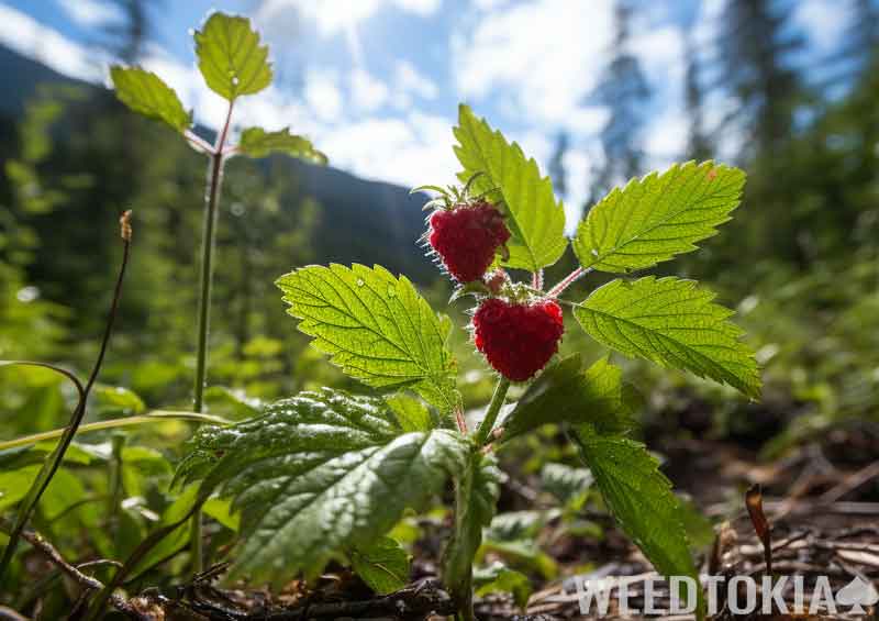 Raspberry Leaf growing under the sun