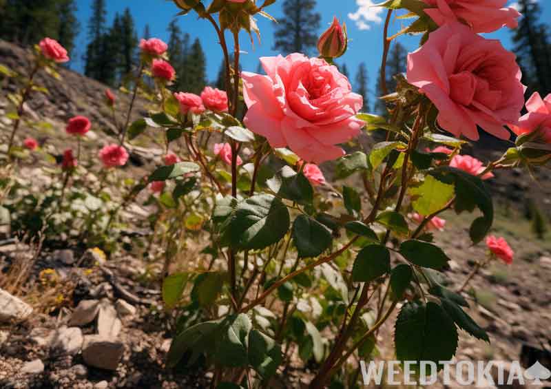 Rose flowers growing out in nature